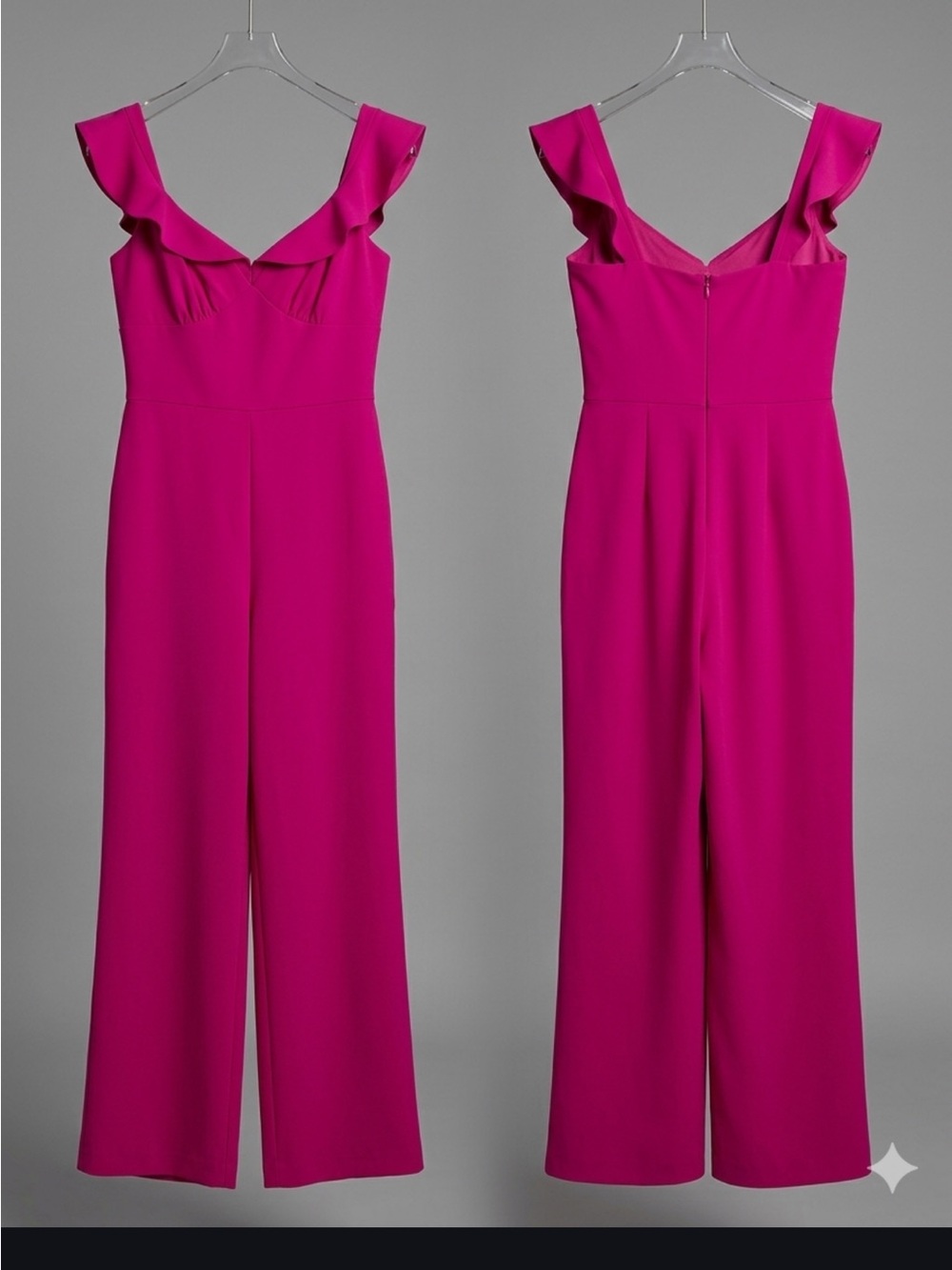 Ruffle-Shoulder Wide-Leg Jumpsuit in Fuchsia